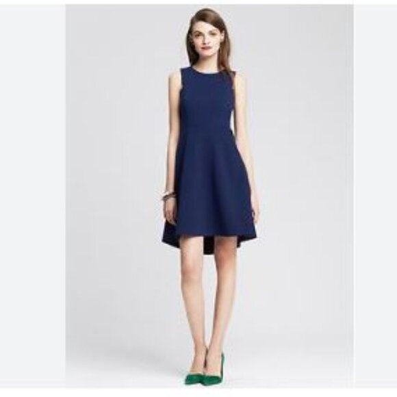 Banana Republic Blue Fit-and-Flare Wool Blend Dress Size 00P - Picture 1 of 6
